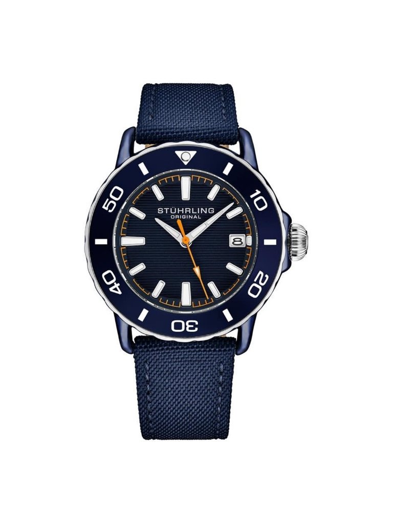 Nwt Stuhrling Original Aquadiver Quartz Blue Dial Men's Watch